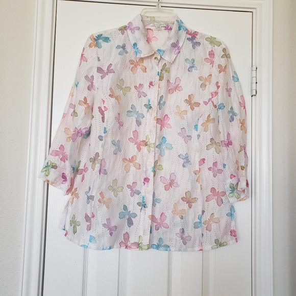 Erin London PM perferated dots rainbow butterflies 3/4 sleeve unique buttons - Picture 6 of 10